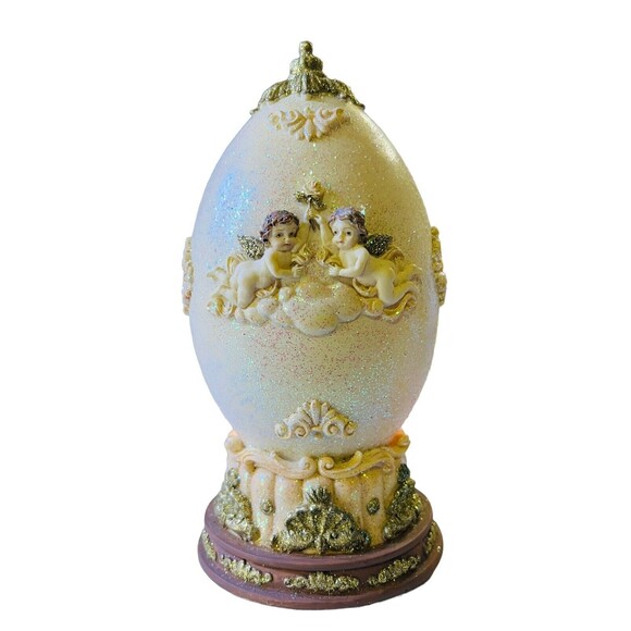 Vintage Angel Lighted Figurine Egg Shape Gold Edged Large Apex Collection - Picture 4 of 15